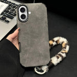Faux Suede Fabric TPU Phone Case with Screen-printed Rabbit Plush Rope, For iPhone 17 Pro Max, For iPhone 17 Pro, For iPhone 17, For iPhone 16 Pro Max, For iPhone 16 Pro, For iPhone 16, For iPhone 15 Pro Max, For iPhone 15 Pro