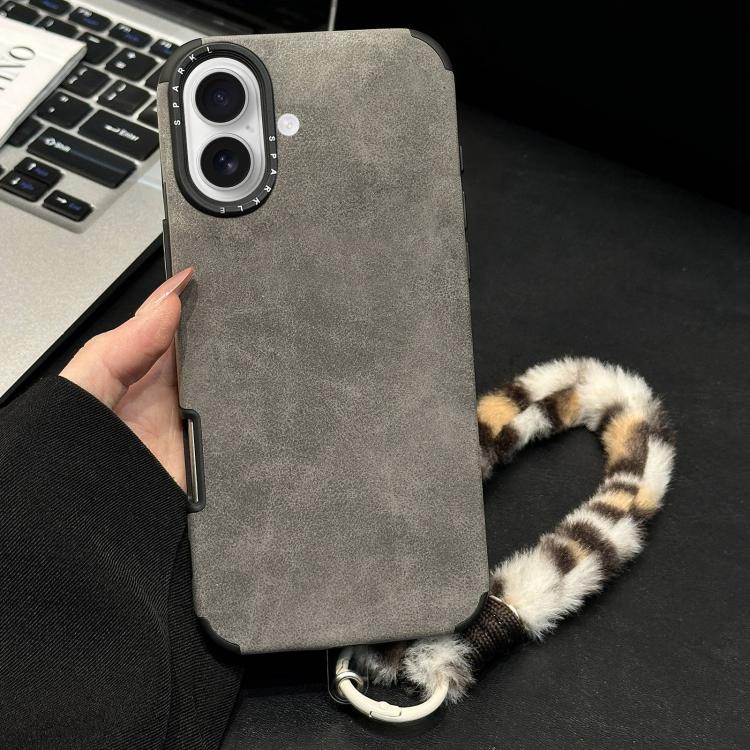 Faux Suede Fabric TPU Phone Case with Screen-printed Rabbit Plush Rope, For iPhone 17 Pro Max, For iPhone 17 Pro, For iPhone 17, For iPhone 16 Pro Max, For iPhone 16 Pro, For iPhone 16, For iPhone 15 Pro Max, For iPhone 15 Pro
