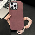 Faux Suede Fabric TPU Phone Case with Screen-printed Rabbit Plush Rope, For iPhone 17 Pro Max, For iPhone 17 Pro, For iPhone 17, For iPhone 16 Pro Max, For iPhone 16 Pro, For iPhone 16, For iPhone 15 Pro Max, For iPhone 15 Pro