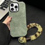 Faux Suede Fabric TPU Phone Case with Screen-printed Rabbit Plush Rope, For iPhone 17 Pro Max, For iPhone 17 Pro, For iPhone 17, For iPhone 16 Pro Max, For iPhone 16 Pro, For iPhone 16, For iPhone 15 Pro Max, For iPhone 15 Pro