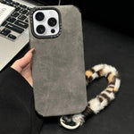 Faux Suede Fabric TPU Phone Case with Screen-printed Rabbit Plush Rope, For iPhone 17 Pro Max, For iPhone 17 Pro, For iPhone 17, For iPhone 16 Pro Max, For iPhone 16 Pro, For iPhone 16, For iPhone 15 Pro Max, For iPhone 15 Pro