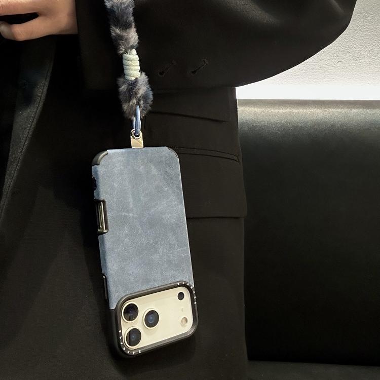 Faux Suede Fabric TPU Phone Case with Screen-printed Rabbit Plush Rope, For iPhone 17 Pro Max, For iPhone 17 Pro, For iPhone 17, For iPhone 16 Pro Max, For iPhone 16 Pro, For iPhone 16, For iPhone 15 Pro Max, For iPhone 15 Pro
