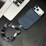 Faux Suede Fabric TPU Phone Case with Screen-printed Rabbit Plush Rope, For iPhone 17 Pro Max, For iPhone 17 Pro, For iPhone 17, For iPhone 16 Pro Max, For iPhone 16 Pro, For iPhone 16, For iPhone 15 Pro Max, For iPhone 15 Pro
