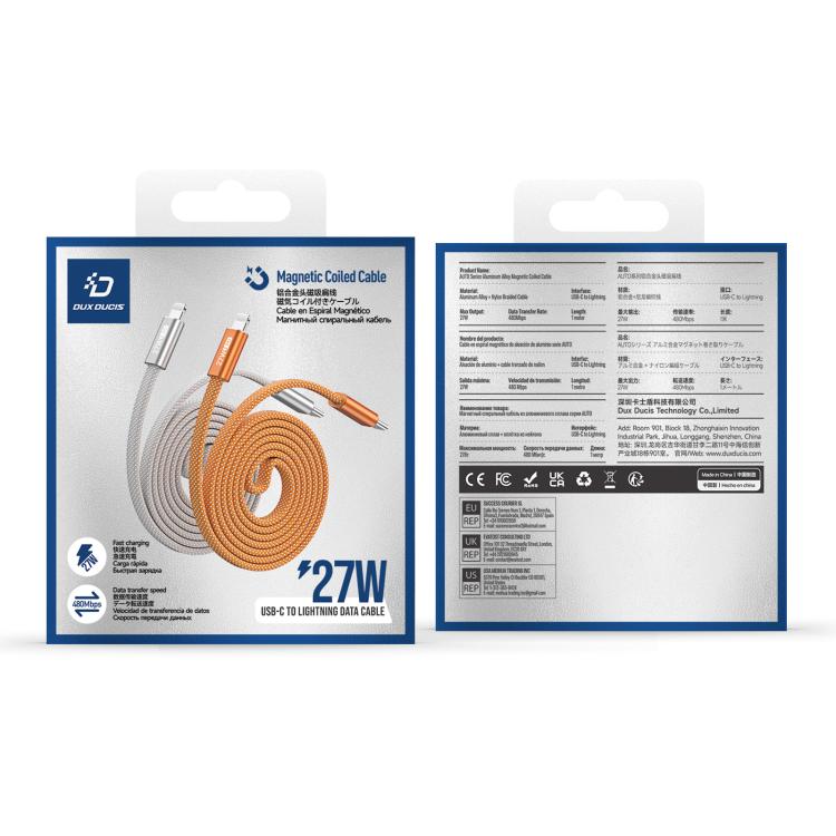 Cáp dữ liệu bện nylon từ tính DUX DUCIS AUTO Series 27W Type-C sang 8 Pin, chiều dài: 1m, Type-C sang 8 Pin