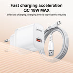 Bộ sạc giao diện đơn USB 18W Yesido kèm cáp USB sang Type-C, phích cắm EU, phích cắm UK, phích cắm US