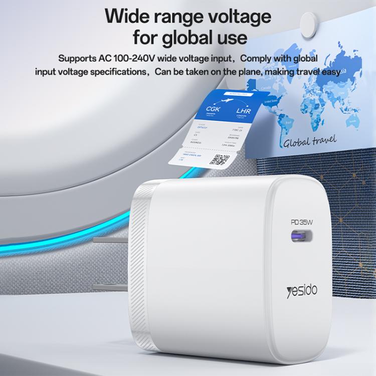 Bộ sạc nhanh cổng đơn Yesido YC20U PD35W USB-C / Type-C kèm cáp Type-C sang Type-C, YC20U