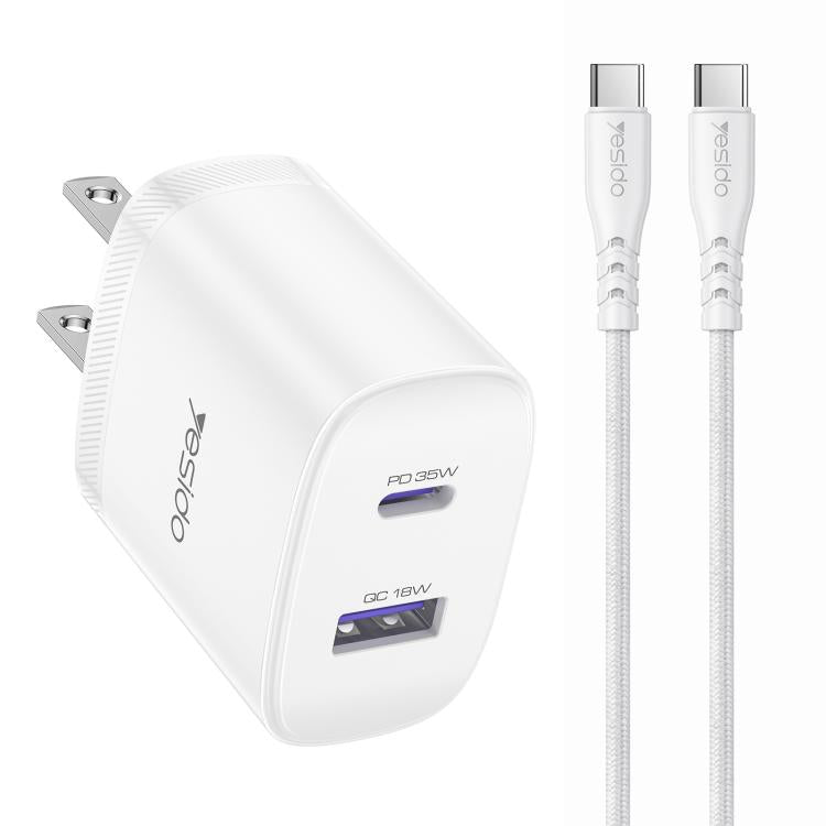 Bộ sạc nhanh Yesido PD35W Type-C, USB kèm cáp Type-C sang Type-C, phích cắm US, EU, UK