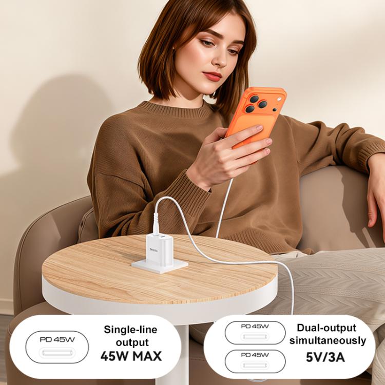 Bộ sạc nhanh đôi Yesido PD45W Type-C kèm cáp Type-C sang Type-C, phích cắm US, EU, UK