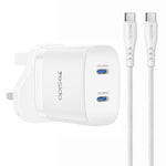 Bộ sạc nhanh đôi Yesido PD45W Type-C kèm cáp Type-C sang Type-C, phích cắm US, EU, UK