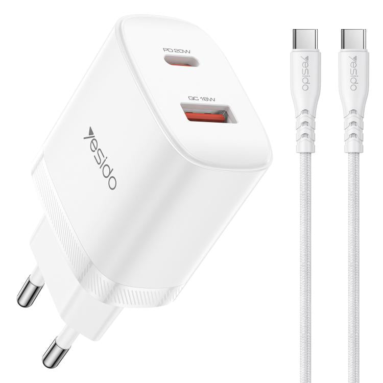 Bộ sạc cổng đôi Yesido YC106 PD20W USB-C / Type-C và QC18W USB-A kèm cáp Type-C sang Type-C, YC106