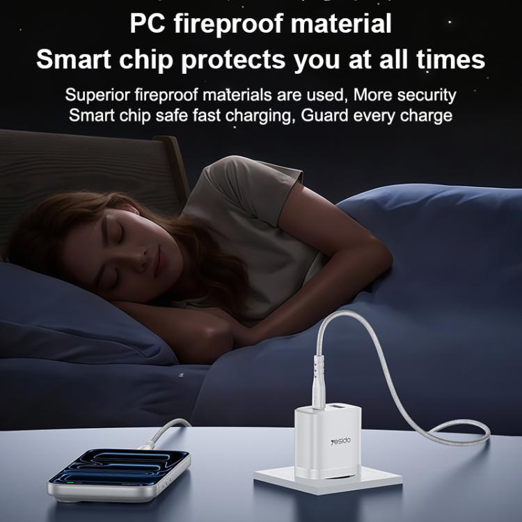 Bộ sạc cổng đôi Yesido YC106 PD20W USB-C / Type-C và QC18W USB-A kèm cáp Type-C sang Type-C, YC106