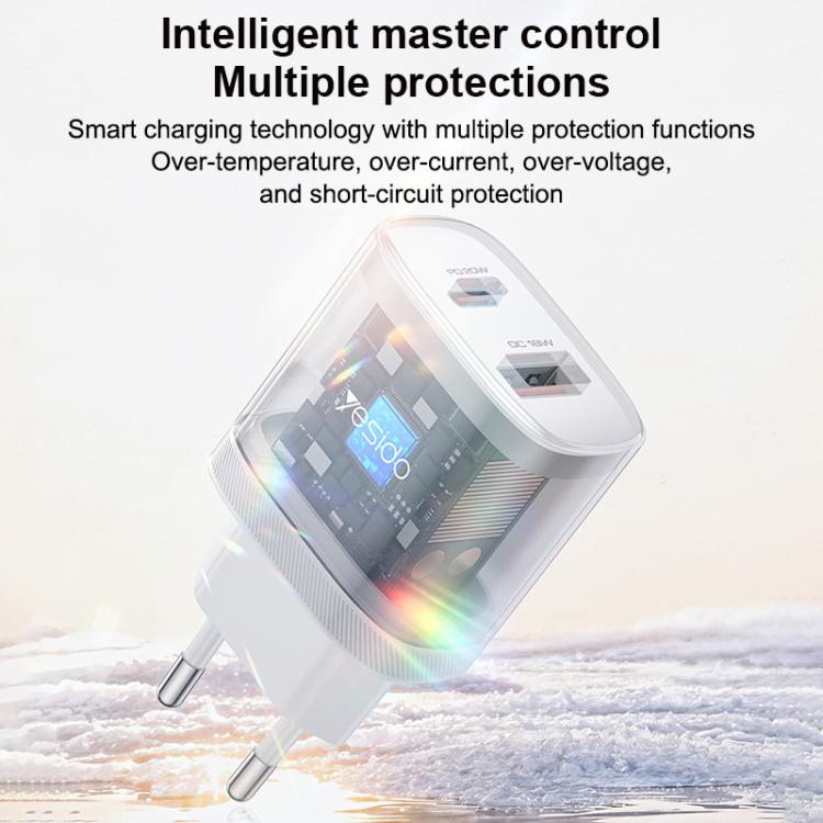 Bộ sạc cổng đôi Yesido YC106 PD20W USB-C / Type-C và QC18W USB-A kèm cáp Type-C sang Type-C, YC106