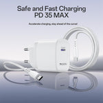 Bộ sạc nhanh cổng đơn Yesido YC107 PD35W USB-C / Type-C kèm cáp Type-C sang Type-C, YC107