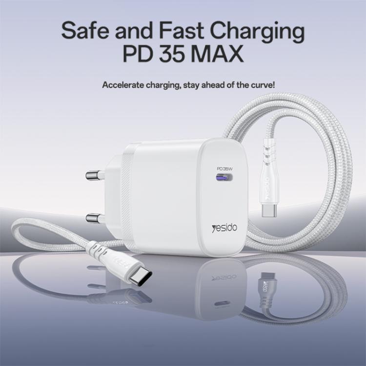 Bộ sạc nhanh cổng đơn Yesido YC107 PD35W USB-C / Type-C kèm cáp Type-C sang Type-C, YC107
