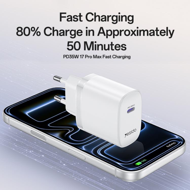 Bộ sạc nhanh cổng đơn Yesido YC107 PD35W USB-C / Type-C kèm cáp Type-C sang Type-C, YC107