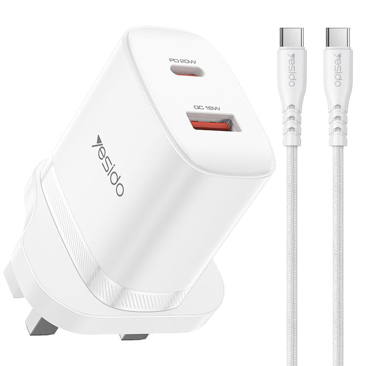Bộ sạc cổng đôi Yesido YC152 PD20W USB-C / Type-C và QC18W USB-A kèm cáp Type-C sang Type-C, YC152