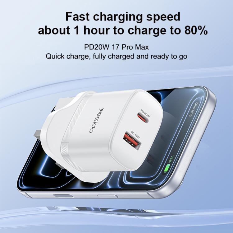 Bộ sạc cổng đôi Yesido YC152 PD20W USB-C / Type-C và QC18W USB-A kèm cáp Type-C sang Type-C, YC152