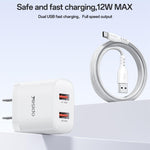 Yesido YC17U 12W 2.4A USB Dual Ports Charger Set with 1m USB to Type-C Data Cable, YC17U