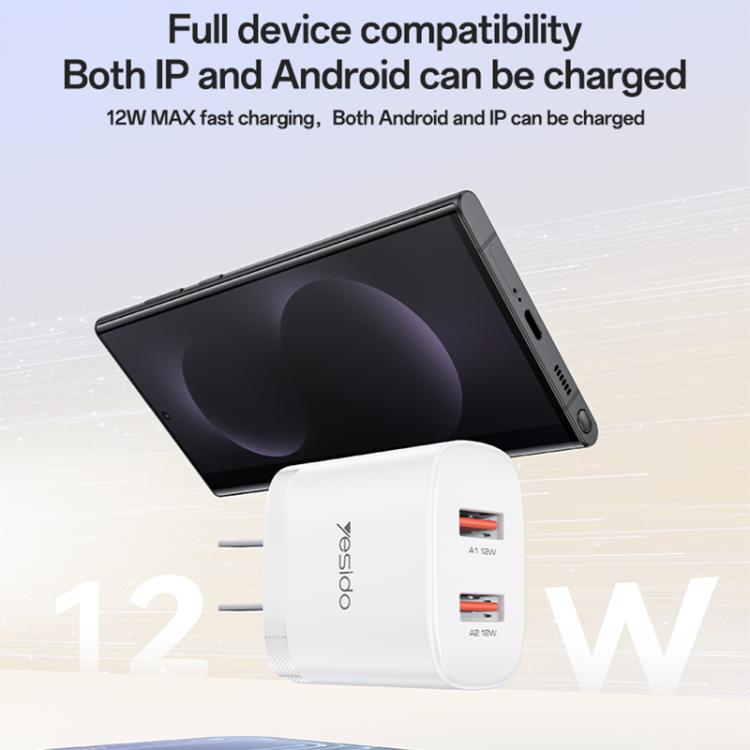 Yesido YC17U 12W 2.4A USB Dual Ports Charger Set with 1m USB to Type-C Data Cable, YC17U