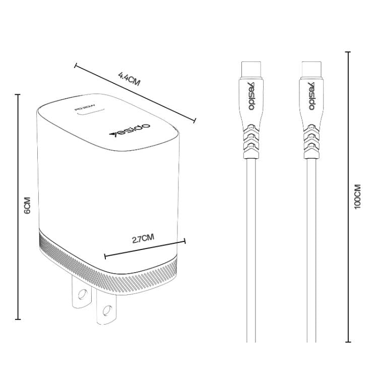 Bộ sạc Yesido YC18U PD20W Type-C kèm cáp dữ liệu Type-C 1m sang Type-C, YC18U