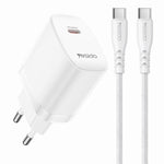 Bộ sạc Yesido YC105 PD20W Type-C kèm cáp dữ liệu Type-C 1m sang Type-C, YC105