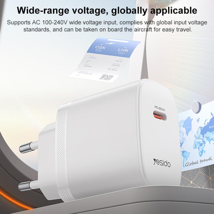 Bộ sạc Yesido YC105 PD20W Type-C kèm cáp dữ liệu Type-C 1m sang Type-C, YC105