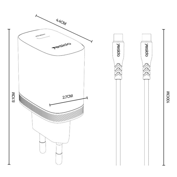 Bộ sạc Yesido YC105 PD20W Type-C kèm cáp dữ liệu Type-C 1m sang Type-C, YC105