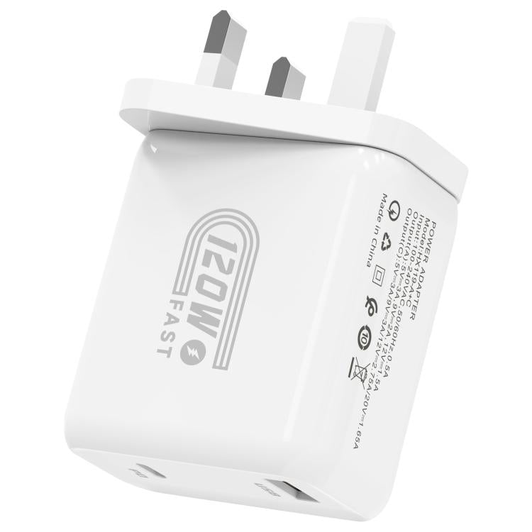 Bộ sạc nhanh HX119 120W giao diện kép USB và Type-C, phích cắm EU, phích cắm UK, phích cắm US