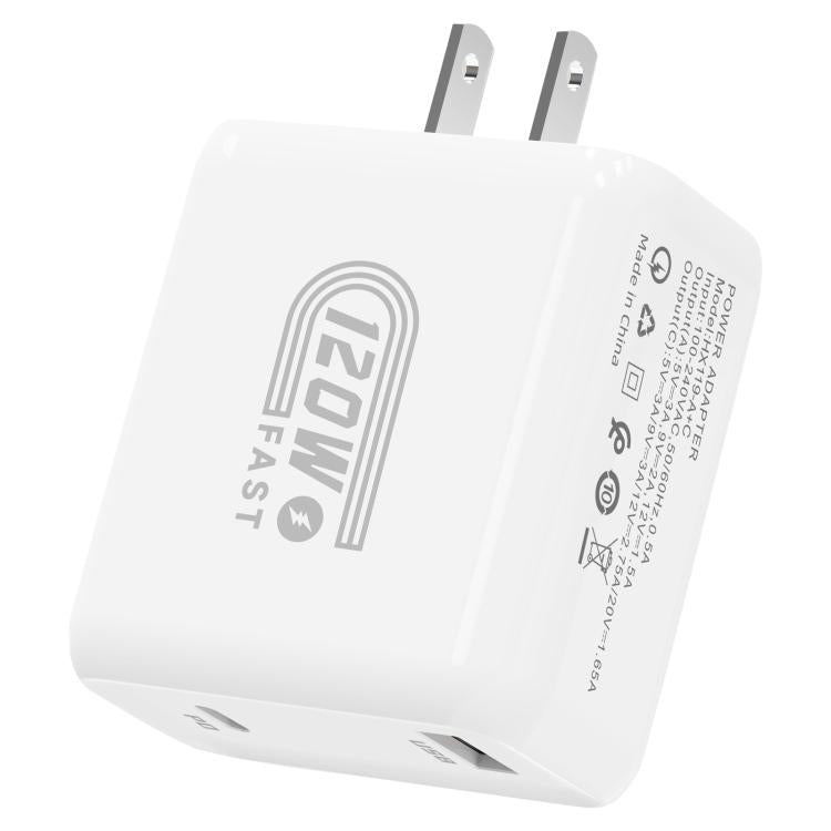 Bộ sạc nhanh HX119 120W giao diện kép USB và Type-C, phích cắm EU, phích cắm UK, phích cắm US