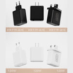 Bộ sạc nhanh HX119 120W giao diện kép USB và Type-C, phích cắm EU, phích cắm UK, phích cắm US