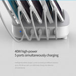 Trạm sạc thông minh ORICO DUK-5P 40W 5 cổng USB kèm giá đỡ, phích cắm US, phích cắm UK, phích cắm AU