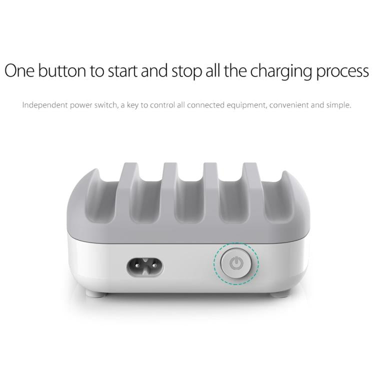 Trạm sạc thông minh ORICO DUK-5P 40W 5 cổng USB kèm giá đỡ, phích cắm US, phích cắm UK, phích cắm AU