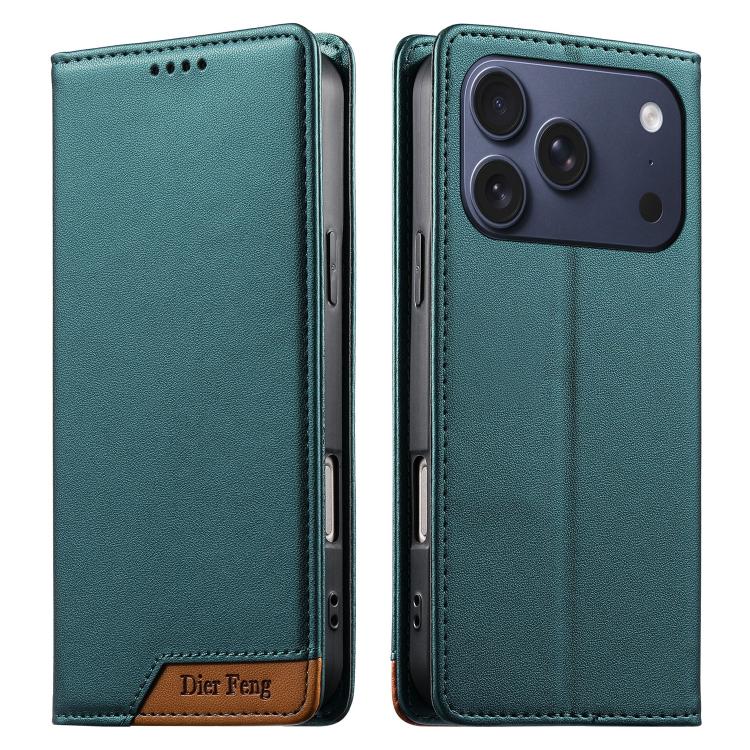 Dierfeng Splicing Strong Magnetic RFID Vegan Leather Phone Case, For iPhone 17e / 16e, For iPhone 17 Pro Max, For iPhone 17 Pro, For iPhone 17, For iPhone Air, For iPhone 16 Pro Max, For iPhone 16 Pro, For iPhone 16 Plus