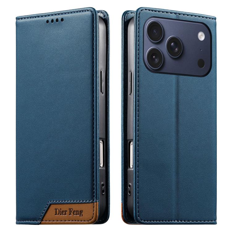 Dierfeng Splicing Strong Magnetic RFID Vegan Leather Phone Case, For iPhone 17e / 16e, For iPhone 17 Pro Max, For iPhone 17 Pro, For iPhone 17, For iPhone Air, For iPhone 16 Pro Max, For iPhone 16 Pro, For iPhone 16 Plus