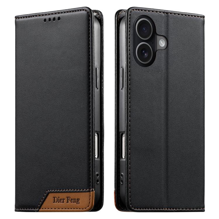 Dierfeng Splicing Strong Magnetic RFID Vegan Leather Phone Case, For iPhone 17e / 16e, For iPhone 17 Pro Max, For iPhone 17 Pro, For iPhone 17, For iPhone Air, For iPhone 16 Pro Max, For iPhone 16 Pro, For iPhone 16 Plus
