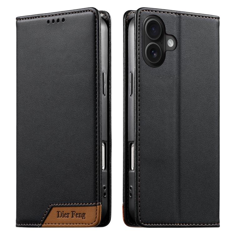 Dierfeng Splicing Strong Magnetic RFID Vegan Leather Phone Case, For iPhone 17e / 16e, For iPhone 17 Pro Max, For iPhone 17 Pro, For iPhone 17, For iPhone Air, For iPhone 16 Pro Max, For iPhone 16 Pro, For iPhone 16 Plus