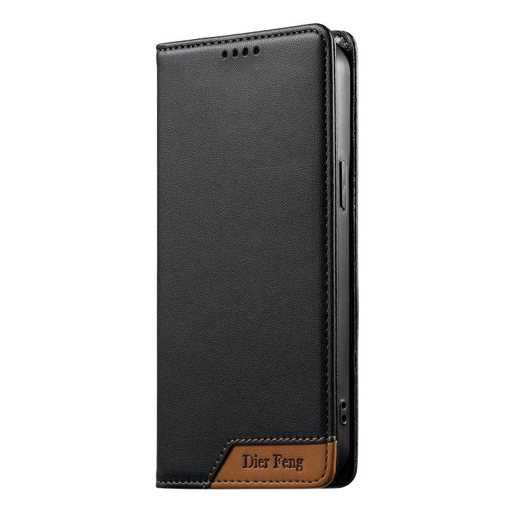 Dierfeng Splicing Strong Magnetic RFID Vegan Leather Phone Case, For iPhone 17e / 16e, For iPhone 17 Pro Max, For iPhone 17 Pro, For iPhone 17, For iPhone Air, For iPhone 16 Pro Max, For iPhone 16 Pro, For iPhone 16 Plus