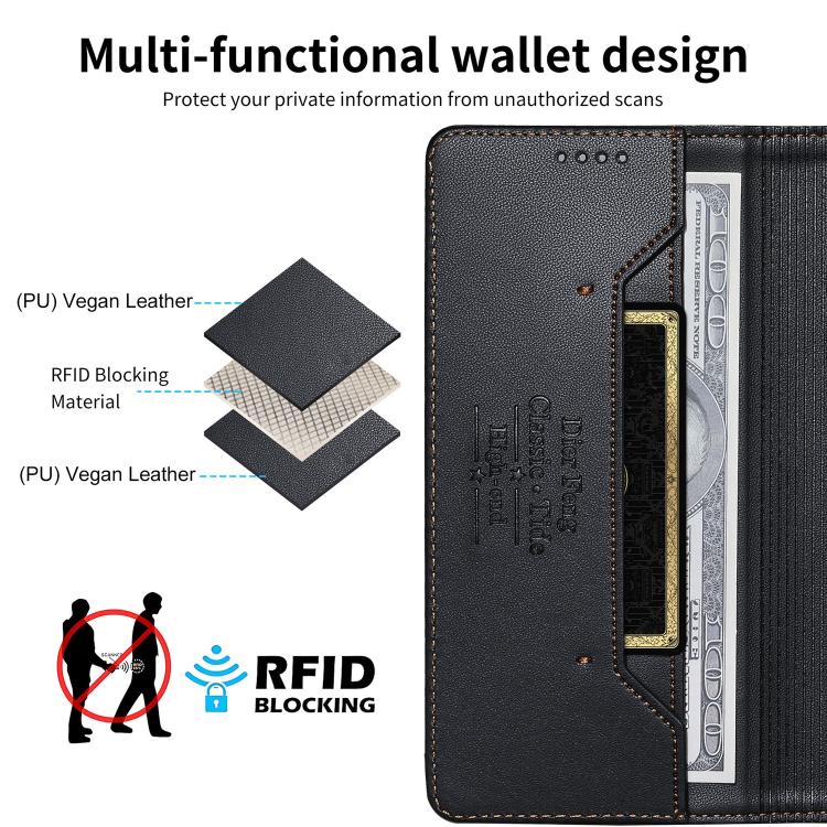 Dierfeng Splicing Strong Magnetic RFID Vegan Leather Phone Case, For iPhone 17e / 16e, For iPhone 17 Pro Max, For iPhone 17 Pro, For iPhone 17, For iPhone Air, For iPhone 16 Pro Max, For iPhone 16 Pro, For iPhone 16 Plus