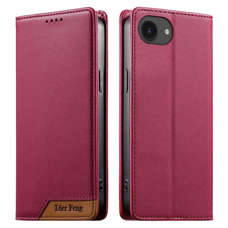 Dierfeng Splicing Strong Magnetic RFID Vegan Leather Phone Case, For iPhone 17e / 16e, For iPhone 17 Pro Max, For iPhone 17 Pro, For iPhone 17, For iPhone Air, For iPhone 16 Pro Max, For iPhone 16 Pro, For iPhone 16 Plus