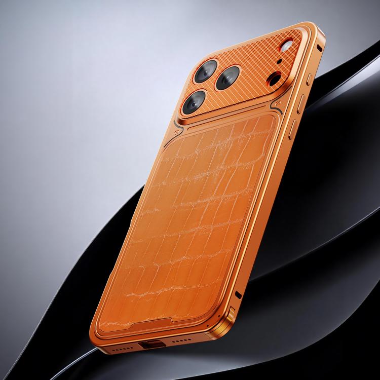 Ốp điện thoại kim loại từ tính họa tiết da sang trọng có khóa lò xo, dành cho iPhone 17 Pro Max, iPhone 17 Pro