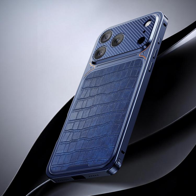 Ốp điện thoại kim loại từ tính họa tiết da sang trọng có khóa lò xo, dành cho iPhone 17 Pro Max, iPhone 17 Pro