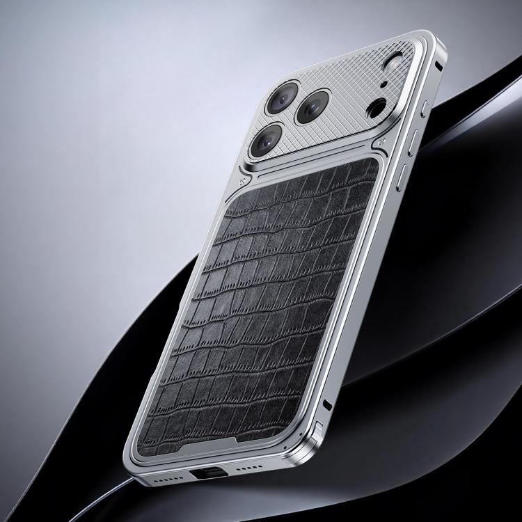 Ốp điện thoại kim loại từ tính họa tiết da sang trọng có khóa lò xo, dành cho iPhone 17 Pro Max, iPhone 17 Pro