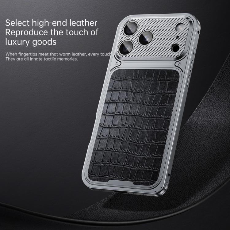 Ốp điện thoại kim loại từ tính họa tiết da sang trọng có khóa lò xo, dành cho iPhone 17 Pro Max, iPhone 17 Pro