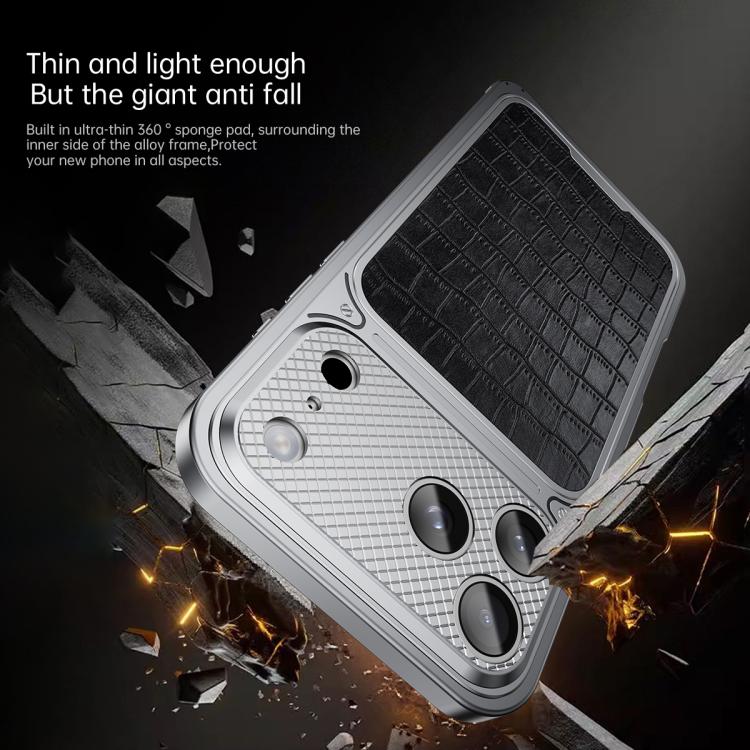 Ốp điện thoại kim loại từ tính họa tiết da sang trọng có khóa lò xo, dành cho iPhone 17 Pro Max, iPhone 17 Pro
