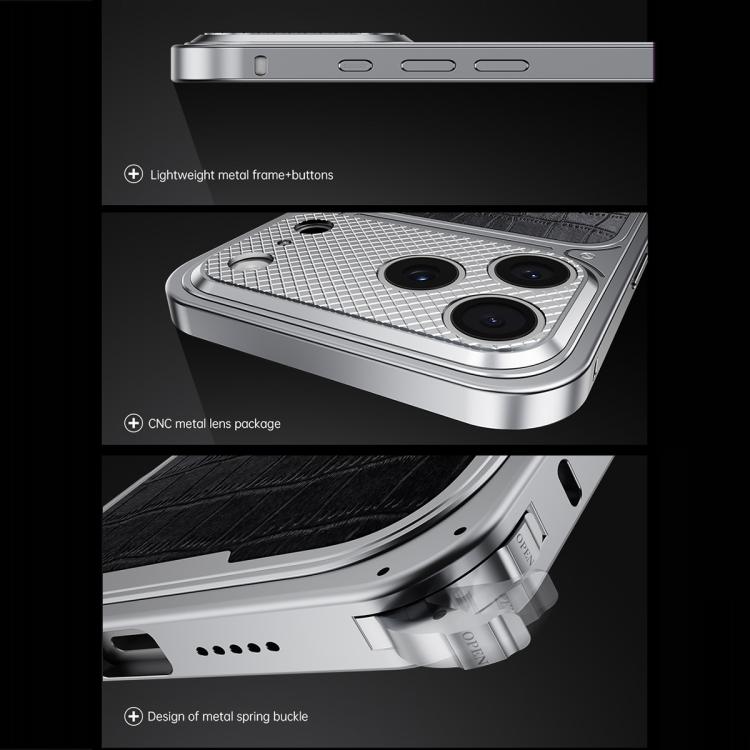 Ốp điện thoại kim loại từ tính họa tiết da sang trọng có khóa lò xo, dành cho iPhone 17 Pro Max, iPhone 17 Pro