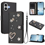 Ốp điện thoại da thuần chay hai lớp họa tiết hoa trái tim ZS01 kèm dây đeo tay, dành cho iPhone 17e / 16e, dành cho iPhone 17 Pro Max, dành cho iPhone 17 Pro, dành cho iPhone 17, dành cho iPhone Air, dành cho iPhone 16 Pro Max
