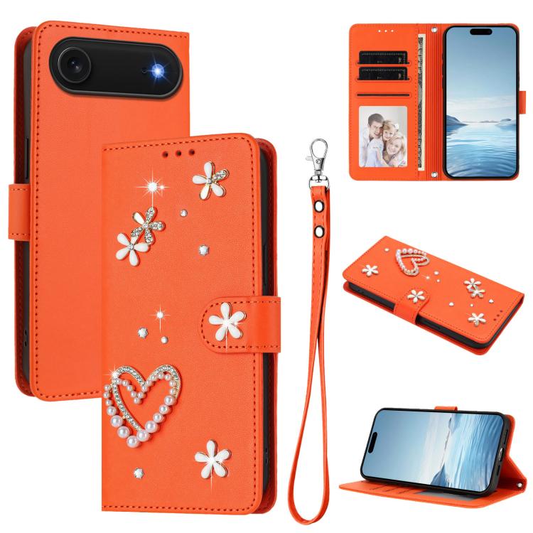 Ốp điện thoại da thuần chay hai lớp họa tiết hoa trái tim ZS01 kèm dây đeo tay, dành cho iPhone 17e / 16e, dành cho iPhone 17 Pro Max, dành cho iPhone 17 Pro, dành cho iPhone 17, dành cho iPhone Air, dành cho iPhone 16 Pro Max
