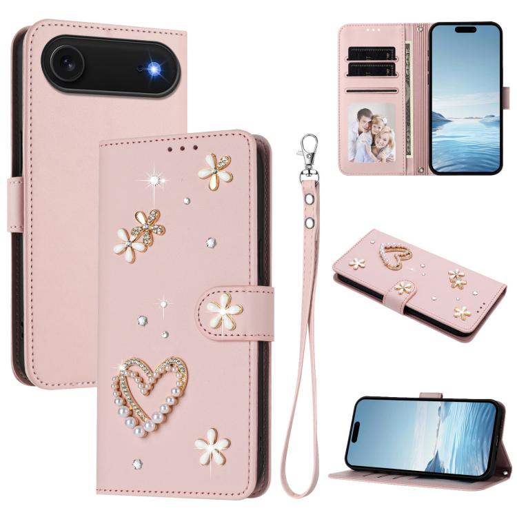 Ốp điện thoại da thuần chay hai lớp họa tiết hoa trái tim ZS01 kèm dây đeo tay, dành cho iPhone 17e / 16e, dành cho iPhone 17 Pro Max, dành cho iPhone 17 Pro, dành cho iPhone 17, dành cho iPhone Air, dành cho iPhone 16 Pro Max