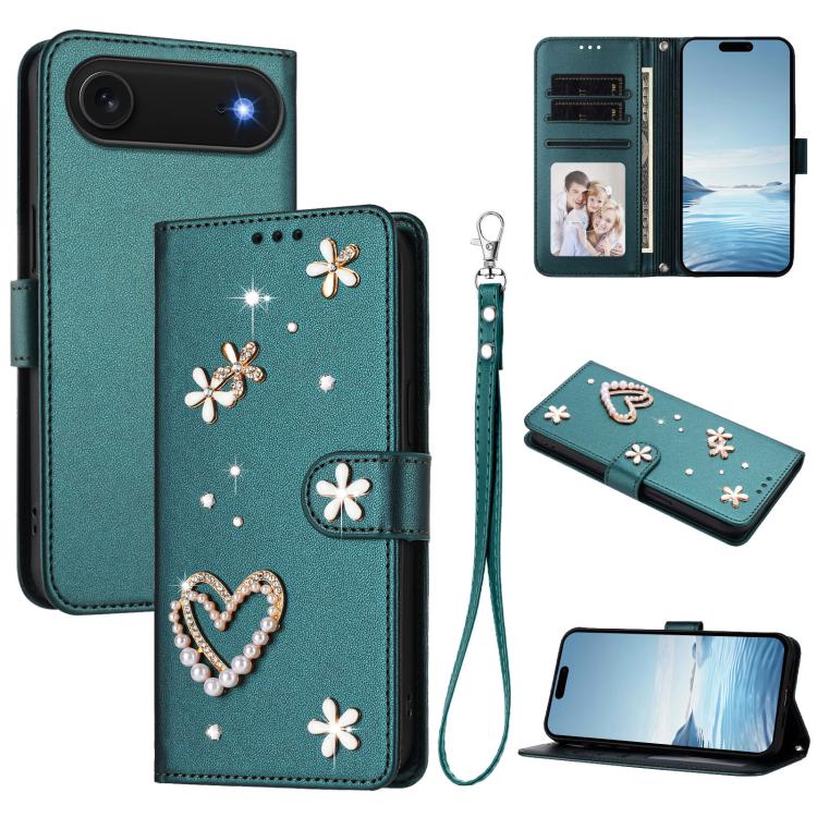 Ốp điện thoại da thuần chay hai lớp họa tiết hoa trái tim ZS01 kèm dây đeo tay, dành cho iPhone 17e / 16e, dành cho iPhone 17 Pro Max, dành cho iPhone 17 Pro, dành cho iPhone 17, dành cho iPhone Air, dành cho iPhone 16 Pro Max