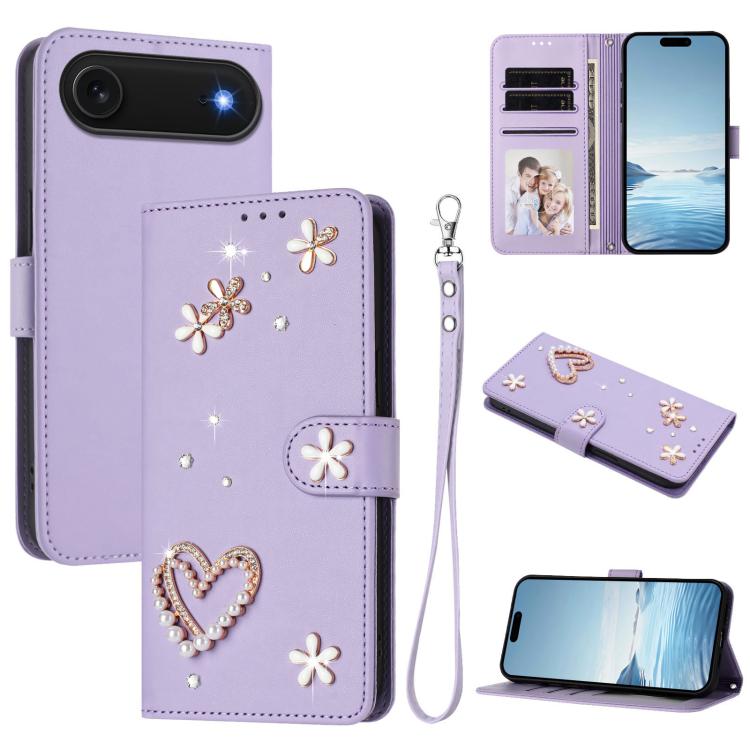 Ốp điện thoại da thuần chay hai lớp họa tiết hoa trái tim ZS01 kèm dây đeo tay, dành cho iPhone 17e / 16e, dành cho iPhone 17 Pro Max, dành cho iPhone 17 Pro, dành cho iPhone 17, dành cho iPhone Air, dành cho iPhone 16 Pro Max